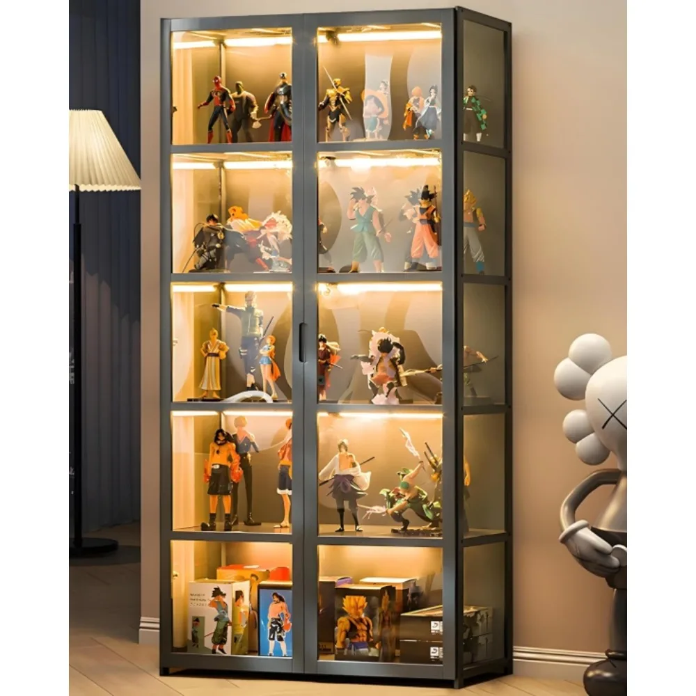 5-Tier Display Cabinet with Acrylic Doors, 64Transparent Bamboo Curio Display Case for Figures, Display Shelves for Collectibles