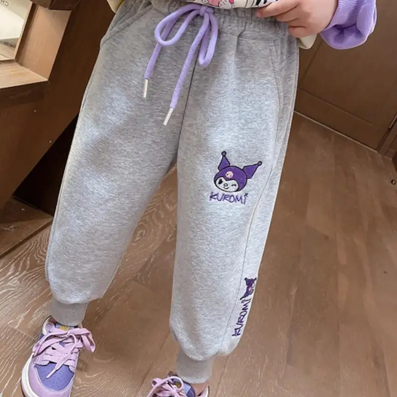 Hot Sanrios Kid Kuromi Embroidered Sweatpants Cartoon Loose Leggings Anime Unisex Straight Leg Pants Cute Versatile Casual Jeans