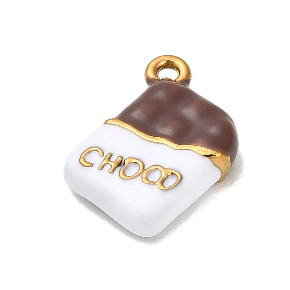 5pcs Stainless Steel Enamel Chocolate Charms Food Themed Black White Chocolate Jewelry Findings Decor for Craft Making Supplies