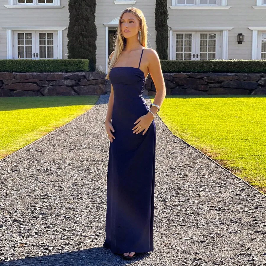 

Backless Slim Fit Long Satin Slip Dress For Women
