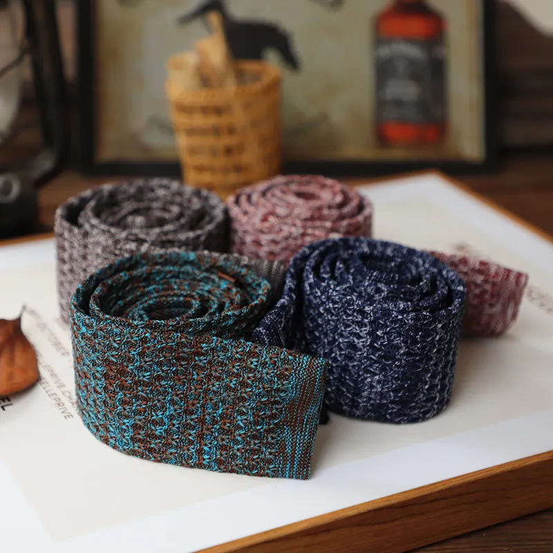 Flat‑End Knitted Wool Necktie 6CM Hand‑Tied Elegant Casual Suit Tie Accessory For College Daily Party And Semi‑Formal Occasions