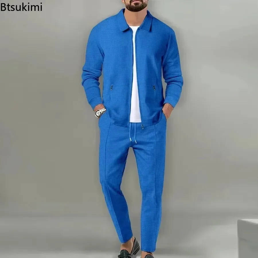 Conjunto informal de dos piezas para hombre, abrigos y pantalones holgados con cremallera y solapa, moda de otoño, 2024