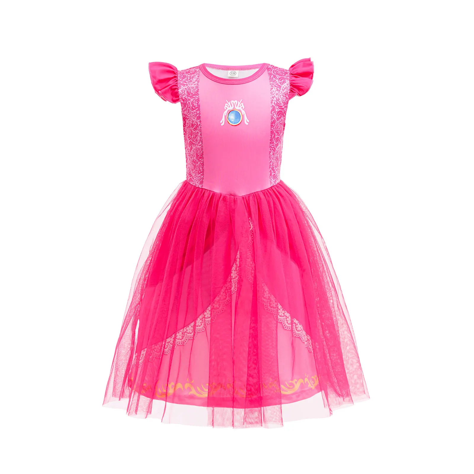 Kids Plumber Bros Princess Cosplay Rosalina Dress Flutter Sleeve Mesh Tutu Girls Fancy Peach Costume Daisy Summer Casual Frocks