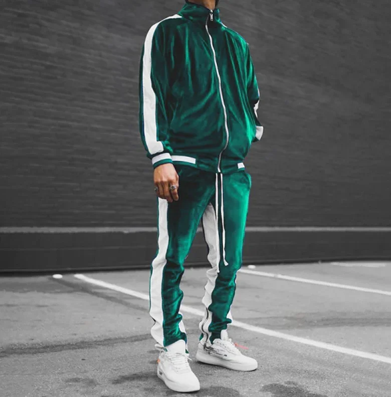 Men Long Pants Set Casual Loose Two Piece Sets Zipper Full Sleeve Tracksuit Autumn Winter Coats Elastic Waist Men's Sets Pant