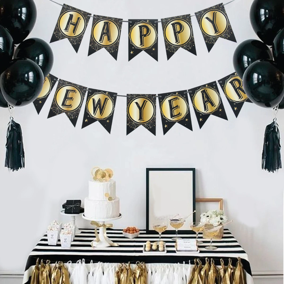 1pc New Year Banner Birthday Party Bunting Garland Home Decorations 2025 Paper Banner Decoration Happy New Year Supplies Banner