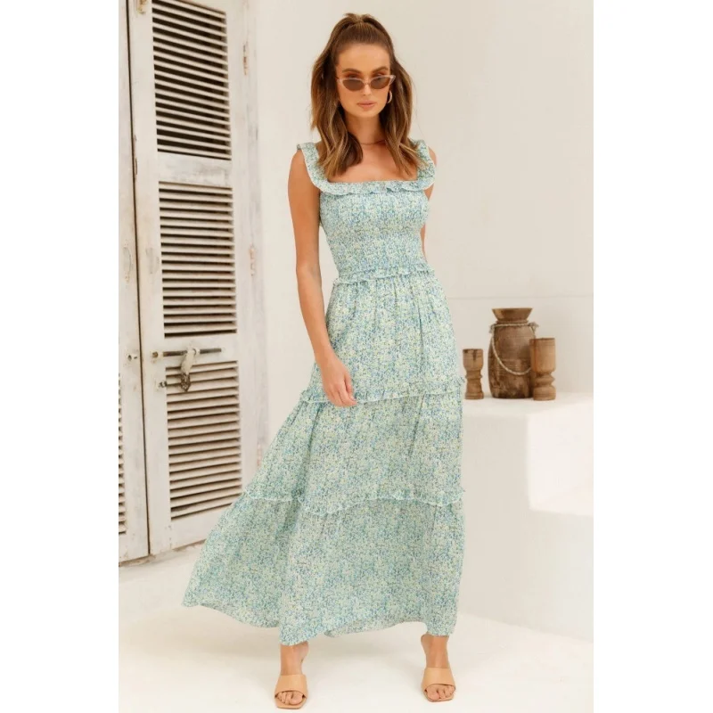 Nieuwe kleine bloemenprint zoete verzamelde strapless jurk