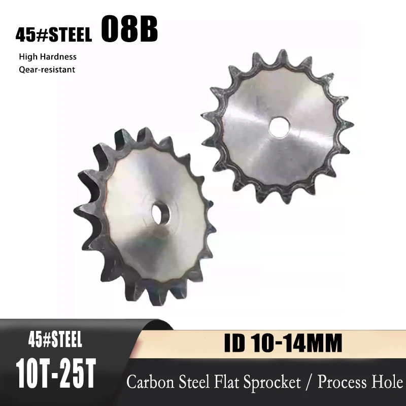 1Pcs 45# Steel 10~25 Teeth Process Hole 08B Chain Drive Flat Sprocket Roller Chain Gear Pitch 12.7m Industrial Sprocket Wheel