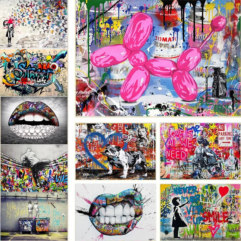 Banksy Street Graffiti Art Posters, Sexy Jules Head Shot, Butterfly Girl Suconsultant, Canvas Painting, Wall Art for Living Room