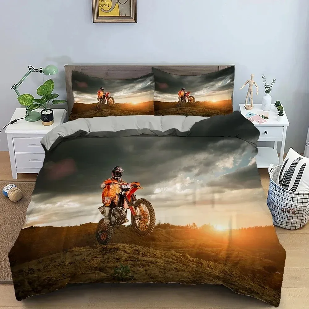 Motocross Off-road Race Motorcycle Dirt Bike Rider Bedding Set Boys Girls Twin Queen Size Duvet Cover Pillowcase Bed Kids