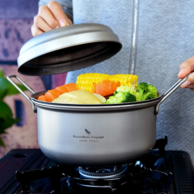 

Boundless Voyage Cooking Set, Titanium Steamer Stockpot, Outdoor Camping Cookware, Titanium Hanging Pot ,Tea Tray Soup Pot
