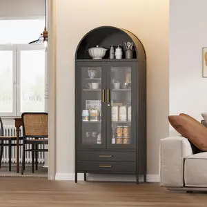 SGIAWETA-73’’ Tall Arched Bookcase with Glass Doors, Arched Cabinet with Lock and Adjustable Shelves, Metal-birthday