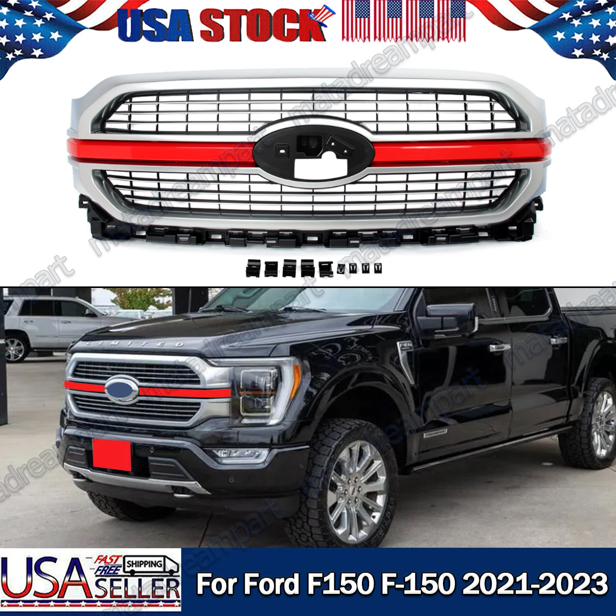 

Car Front Grill Front Bumper Grille Upper Grills Front Hood Grille Radiator Mesh Grill Replace For Ford F150 2021-2023 Limited