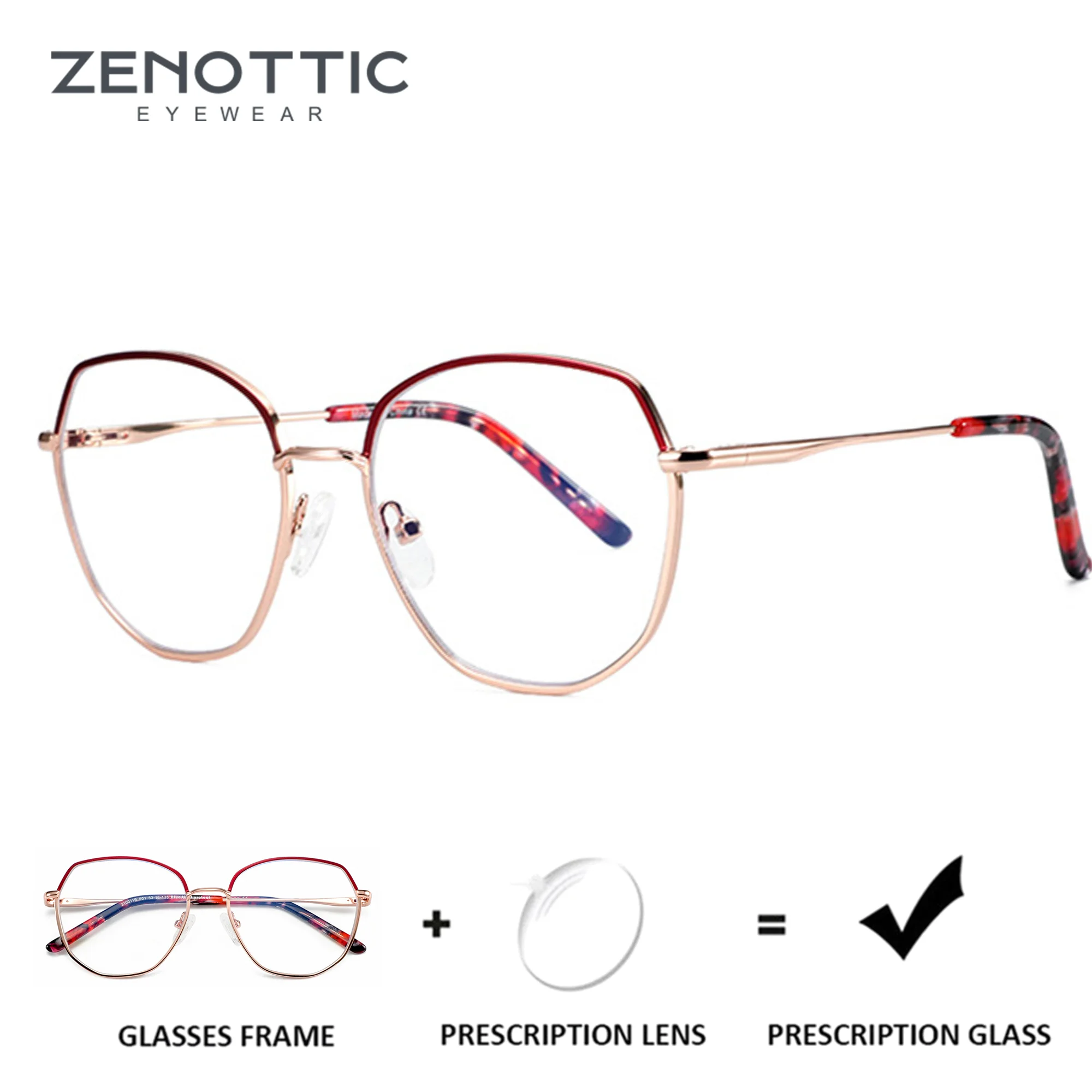 zenottic-高品質メタル製多角形フレームの女性用度付きメガネ。調光レンズとブルーライトカット機能を搭載した累進多焦点レンズ。