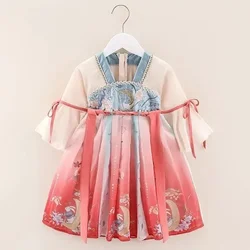 Kids Girls Hanfu Spring and Autumn Clothes 2023 New Tang Suit Chinese Children's Ancient Clothes Girls Baby Dress