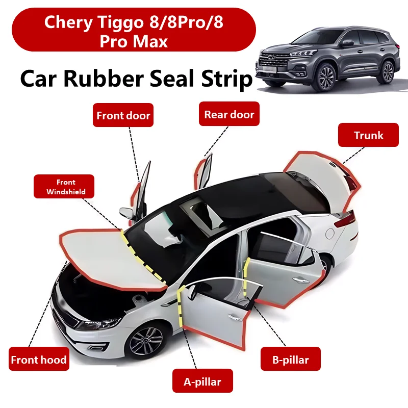 9pcs Car Rubber Seal Strip Filler front windshield  car door tunk A B pillar for Chery Tiggo 8 Tiggo 8 Pro Tiggo 8 Pro Max