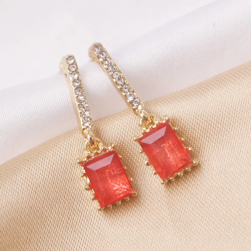 Brief Orange Square Acrylic Drop Earrings for Women Korean Fashion Elegant Dangle Ear Jewelry Wedding Party Trending Accessories