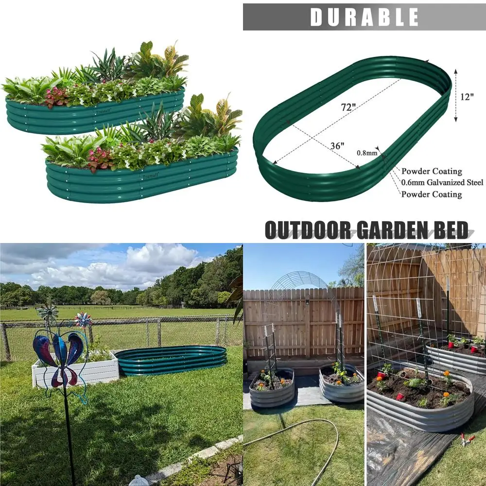 

Raised Garden Bed Kit - 6x3x1FT Galvanized Oval Metal Outdoor Bottomless Planter for Vegetables and Plants