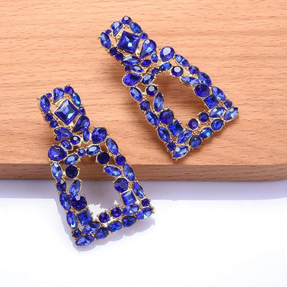 New luxury color crystal full diamond geometric alloy earrings personalized exaggerated catwalk earrings cross-border supply