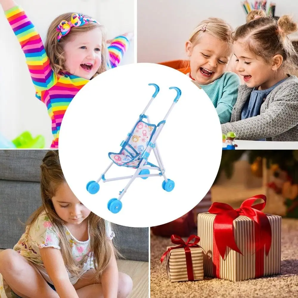 Durable Interactive Dolls Pram Plastic Stable Handcart Play Stroller for Boys Girls Babies