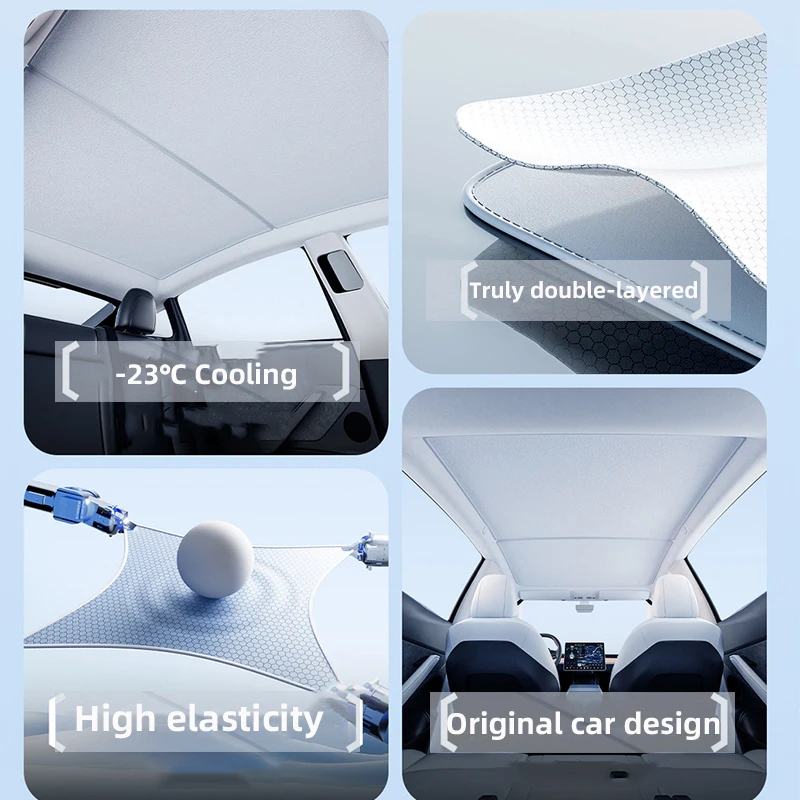Tesla Model 3 Y 2021-2025 하이랜드 주니퍼 썬 쉐이드 유리 지붕 차양 그래핀 벌집 전면 후면 선 루프 채광창 썸네일 4
