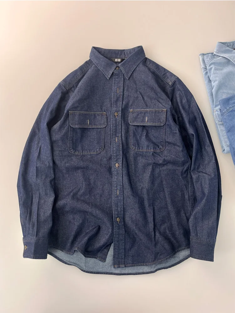 

Мужская джинсовая рубашка в американском ретро-стиле, новинка весны, из чистого хлопка, с длинным рукавом, рабочая куртка свободного кроя, повседневная, модная, цветная