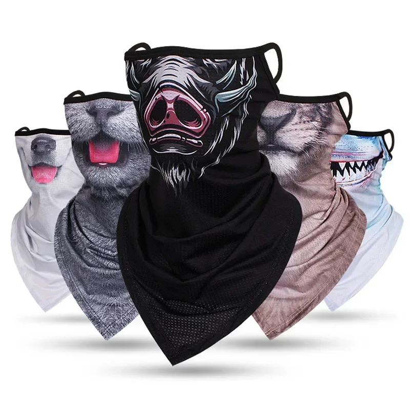 Multifunctional 3D Animal Print Tube Scarf Earloops Neck Face Cover Men Women Motorcycle Headgear Balaclava Cycling Face Mask