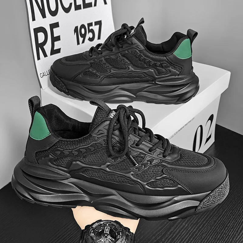 Men's Four-Season Breathable Chunky-Sole Height-Enhancing Dad Sneakers Workwear-Inspired Athletic Casual Running Shoes