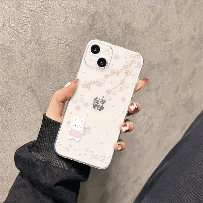 زهر الكرز أرنب القط الكرتون لطيف Kawaii جراب هاتف آيفون 16 15 14 13 12 11 برو XR X ماكس 7 8 زائد MINI Y2K الحظ غطاء #5