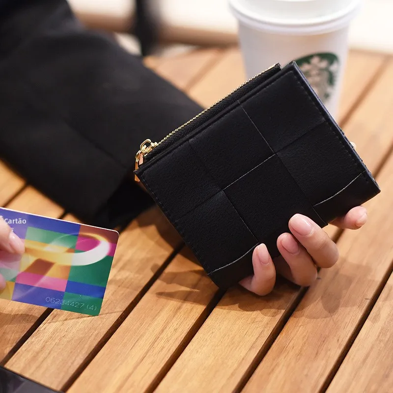 2024-new-korean-sle-simple-ladies-wallet-faion-ort-zipper-two-cy-holder-eepskin-woven-multi-functional
