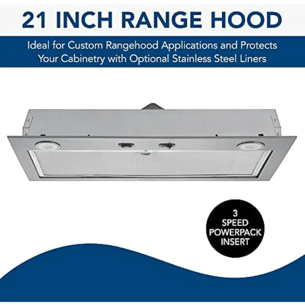 PM300SS Custom Power Pack Range Hood Insert with 2-Speed Exhaust Fan and Light, 300 Max Blower CFM, Stainless Steel