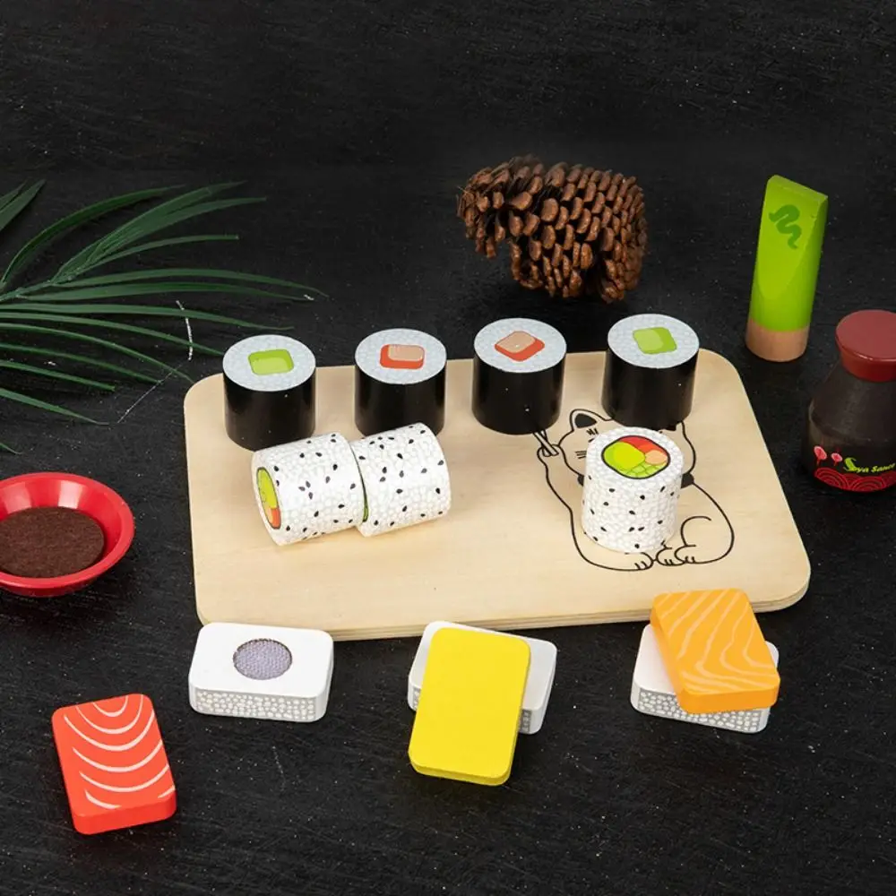 Funny Simulation Make Sushi Kitchen Smooth Sturdy Pretend Play Sushi Toys Birthday Gift Japanese Style Wooden Food Set Girls