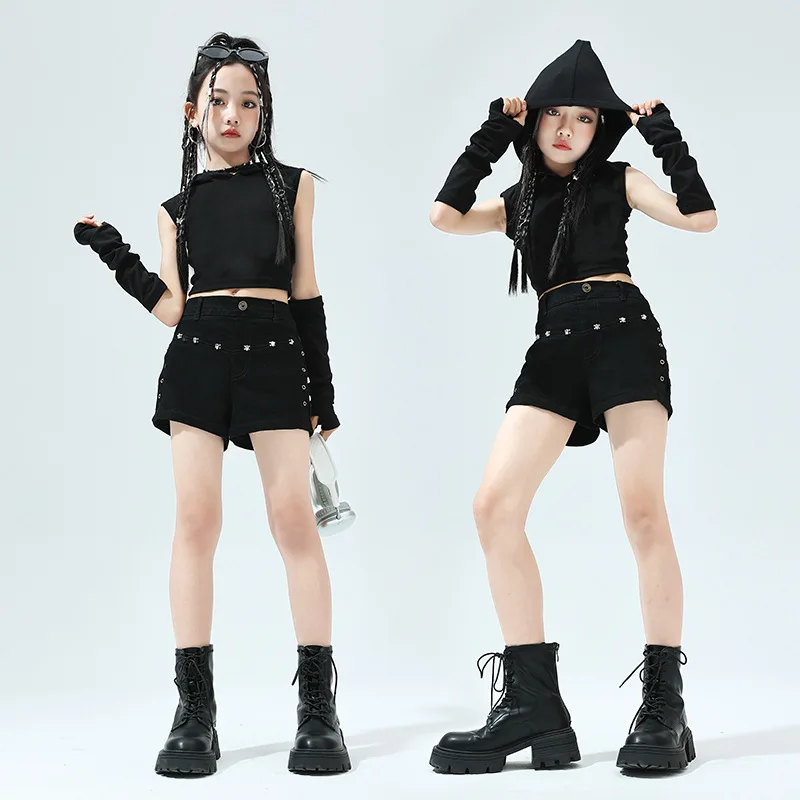 [4-15 Years Old]New Girls Cotton Sweatshirt Shorts Set Kids Jazz Modern Dance Performance Costumes Girls Hip Hop Dance