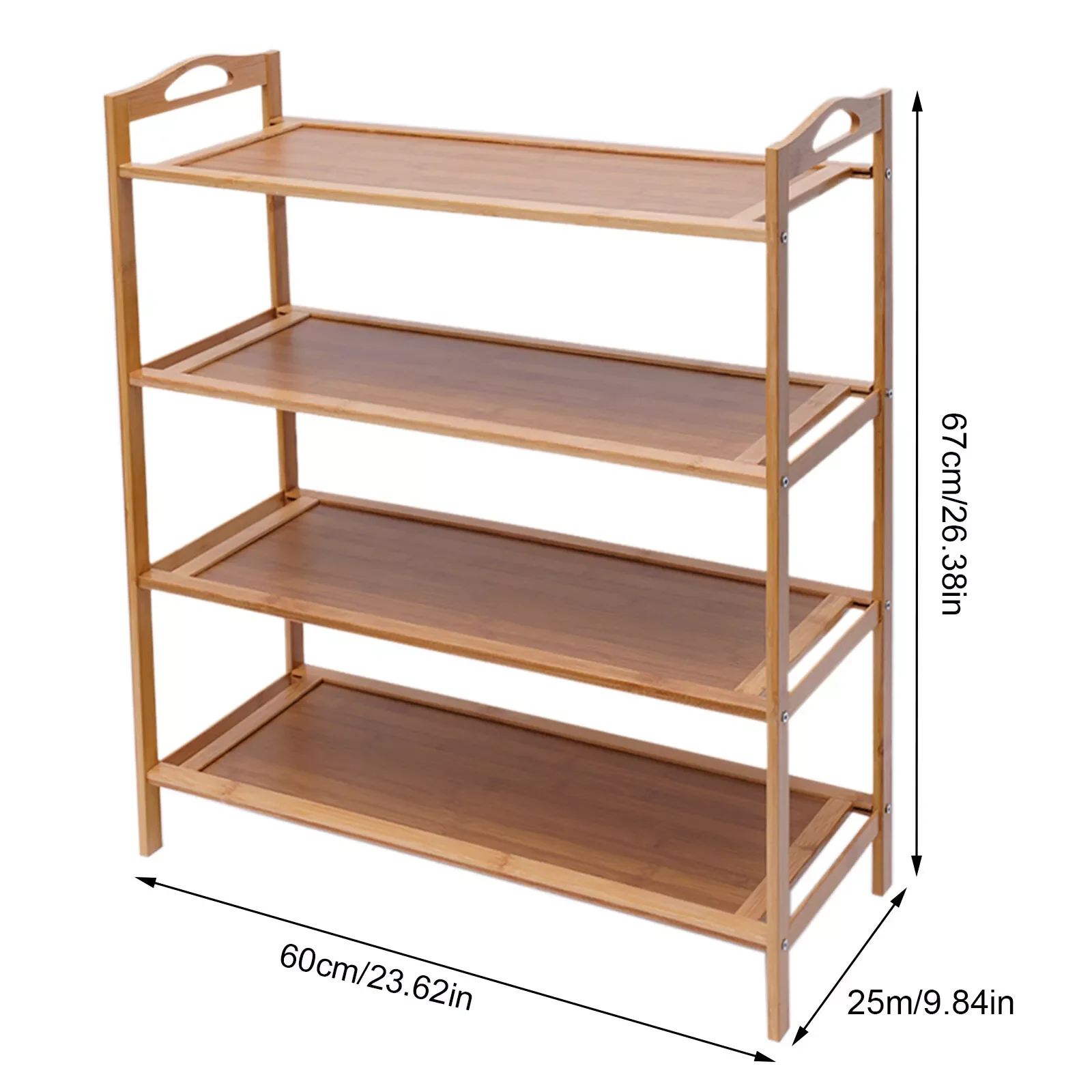 4 Tier Bamboo Shoe Rack, Shoe Shelf, Eco-Friendly Shoe Organizer, Multipurpose Open Storage Shelf, Natural Bamboo Material, Large Capacity for Family Shoes, Top Handle for Easy Move, Breathable, Mold Resistant, for Entryway Living Room Bedroom