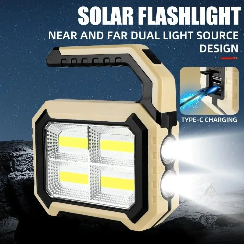 YF-C01 Portable Hand Lamp LED Lantern Outdoor Camping Solar Rechargeable Portable Flashlight With COB Work Light Power Bank