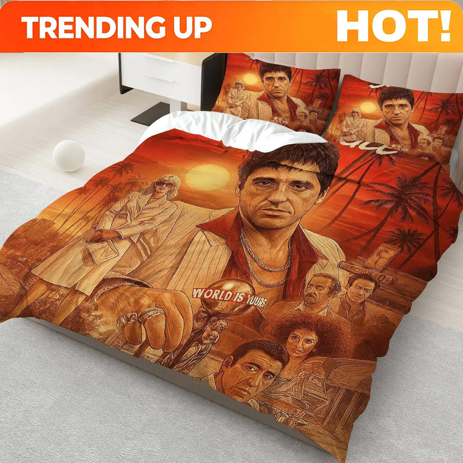 Customize 3pcs Bedding Set Including 1 Duvet And 2 Pillowcases (Filler Not Included), Featuring a Vintage Sunset Miami City Gang