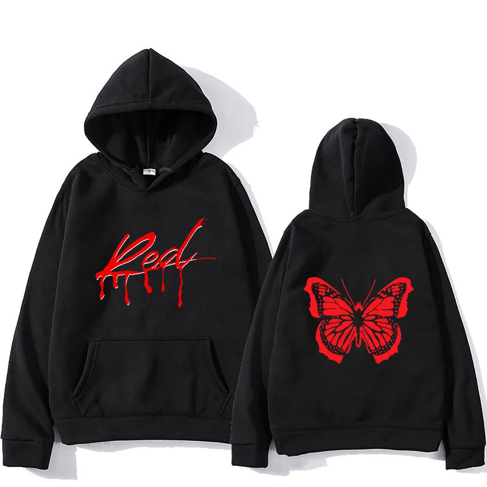 Rapper Playboi Carti Hoodie 90s Vintage Hip-Hop Hoodie Mens Long Sleeve Pullovers Casual Music Sweatshirt Clothing Red Butterfly