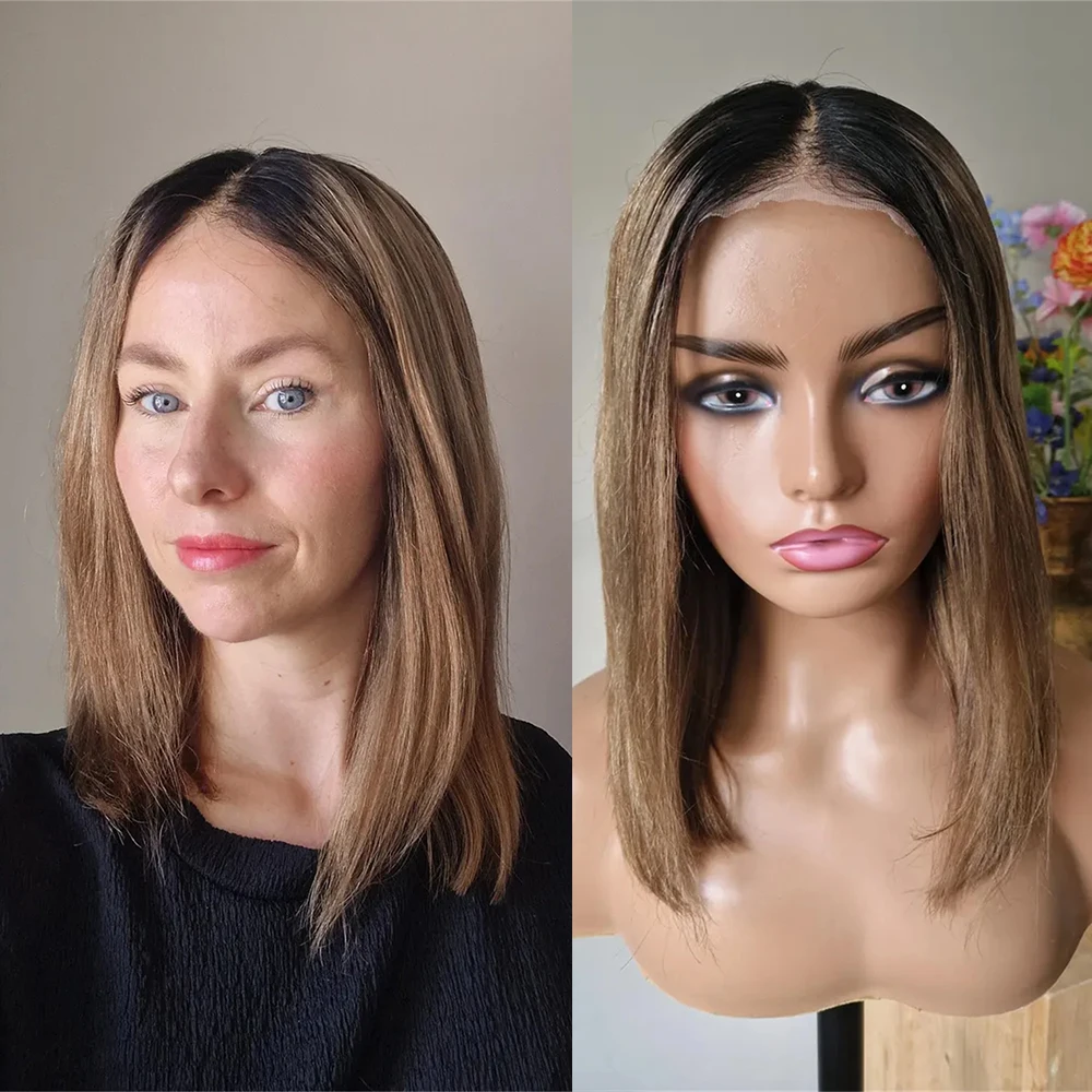 

Натуральный коричневый парик балаяж 13x4 HD с HD-кружевной передней частью, без клея, легкий, из синтетического волокна, парик-каре с эффектом слияния с темными корнями, реалистичный вид