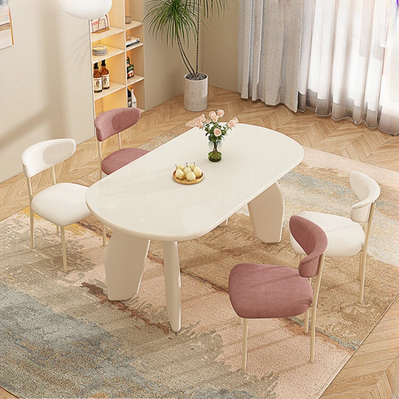 

Cream style rock board dining table and chair combination for small household light luxury