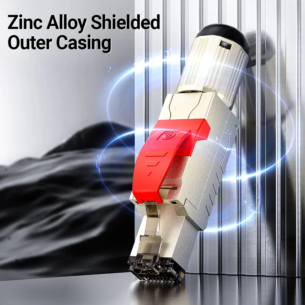 AMPCOM RJ45 Connector, CAT8 STP Tool Free Shielded Modular Plugs CAT7 CAT6A Zinc Alloy Field Termination Plug 40Gbps 2000Mhz