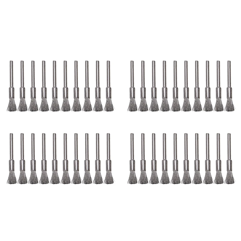 

【NEW】40 Pc Stainless Steel 1/4 Inch (6Mm) Pen Wire Brush 532 With 1/8 Inch (3Mm) Shank For Dremel And Compatible Rotary Tool