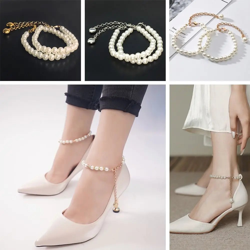 Chain Anklets Ankle Holding High Heels Decorations High Heels Chain Pearl Heels Band Women Shoelaces High-heeled Shoes Straps