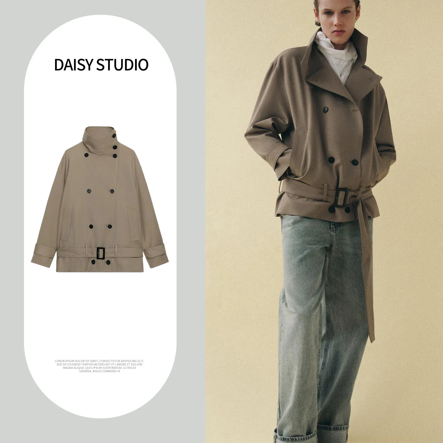 

Весенняя новинка: женская повседневная куртка с высоким воротником и длинными рукавами, с металлическим поясом на талии, регулируемая, из полиэфирного волокна