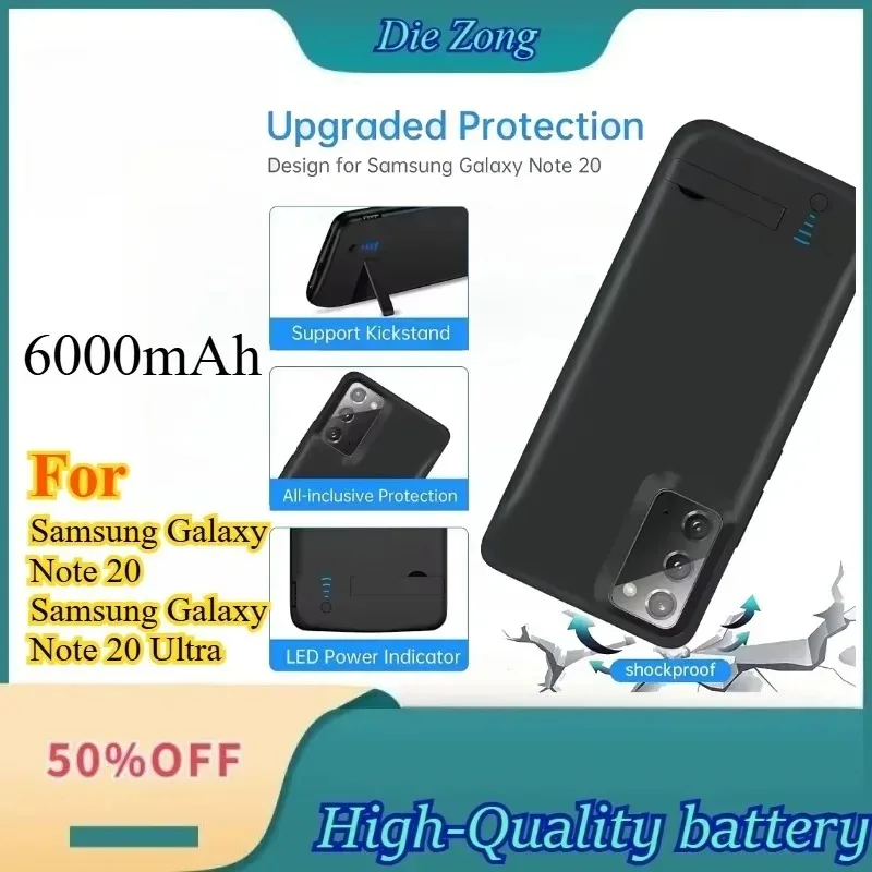 New 6000mAh Clip-on Battery Paired with Protective Case for Samsung Galaxy Note 20/Note 20 Ultra External Mobile Power Supply