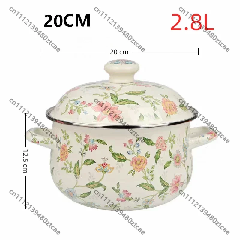 20/22/24cm Enamel Saucepan With Lid, Thickened Double Ear Cookware, 2.8/3.8/4.5L Enamel Pot Pan For Kitchen Home Use