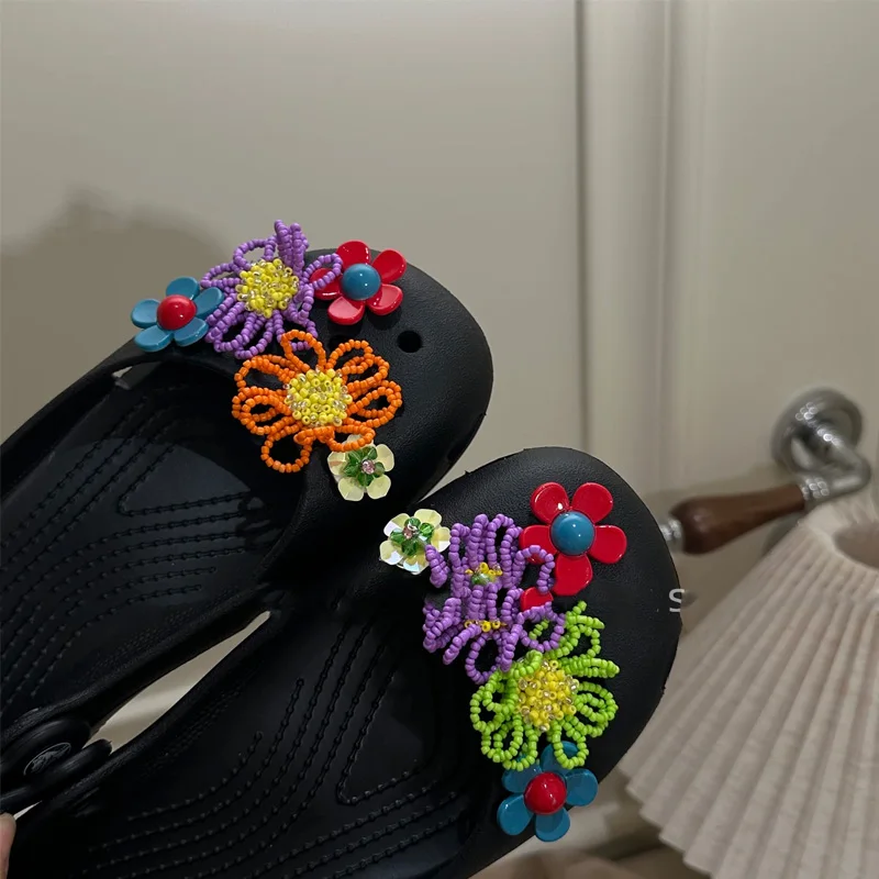 

Colorful Beaded Flower Shoe Charms, Floral Shoe Decorations, Handmade Bead Flower Charms for Croc, DIY Shoe Accessories