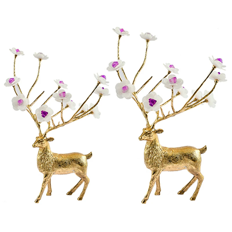 

Animal ornament natural crystal agate stone copper deer living room home accessories