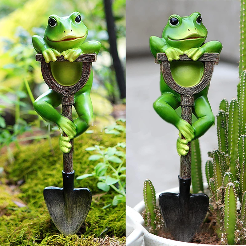 Creative Resin Insert Dwarf Frog Rabbit Turtle On The Shovel Home Courtyard Outdoor Garden Craft Decoration Ornaments