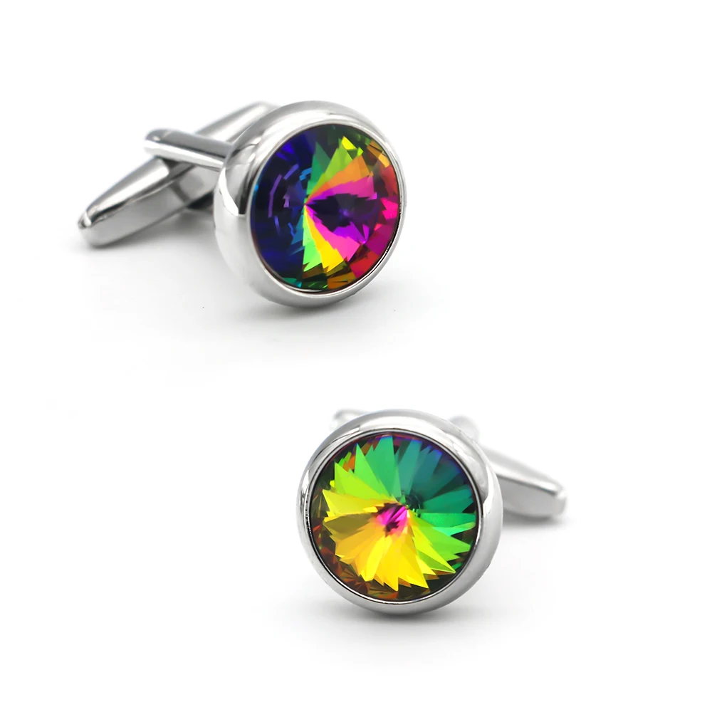 Men's Solid Crystal Cuff Links Muti-color Water Drop Design Quality Copper Material Fashion Cufflinks Wholesale & Retail
