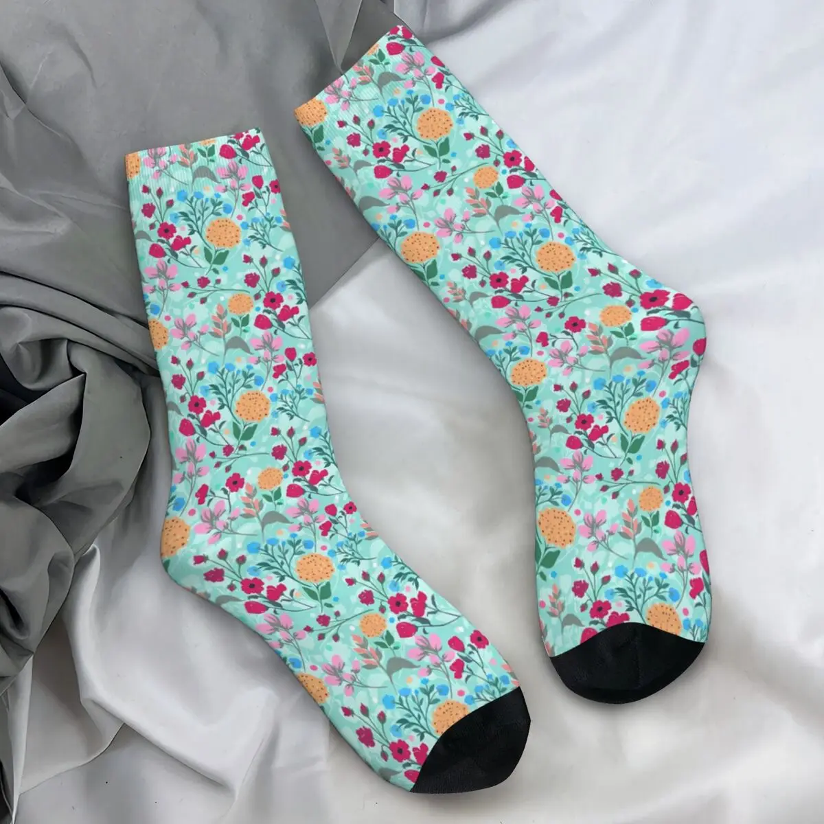 Ditsy Floral Socks Autumn Pink Blue Stockings Korean Ladies Soft Socks Custom Outdoor Anti Skid Socks