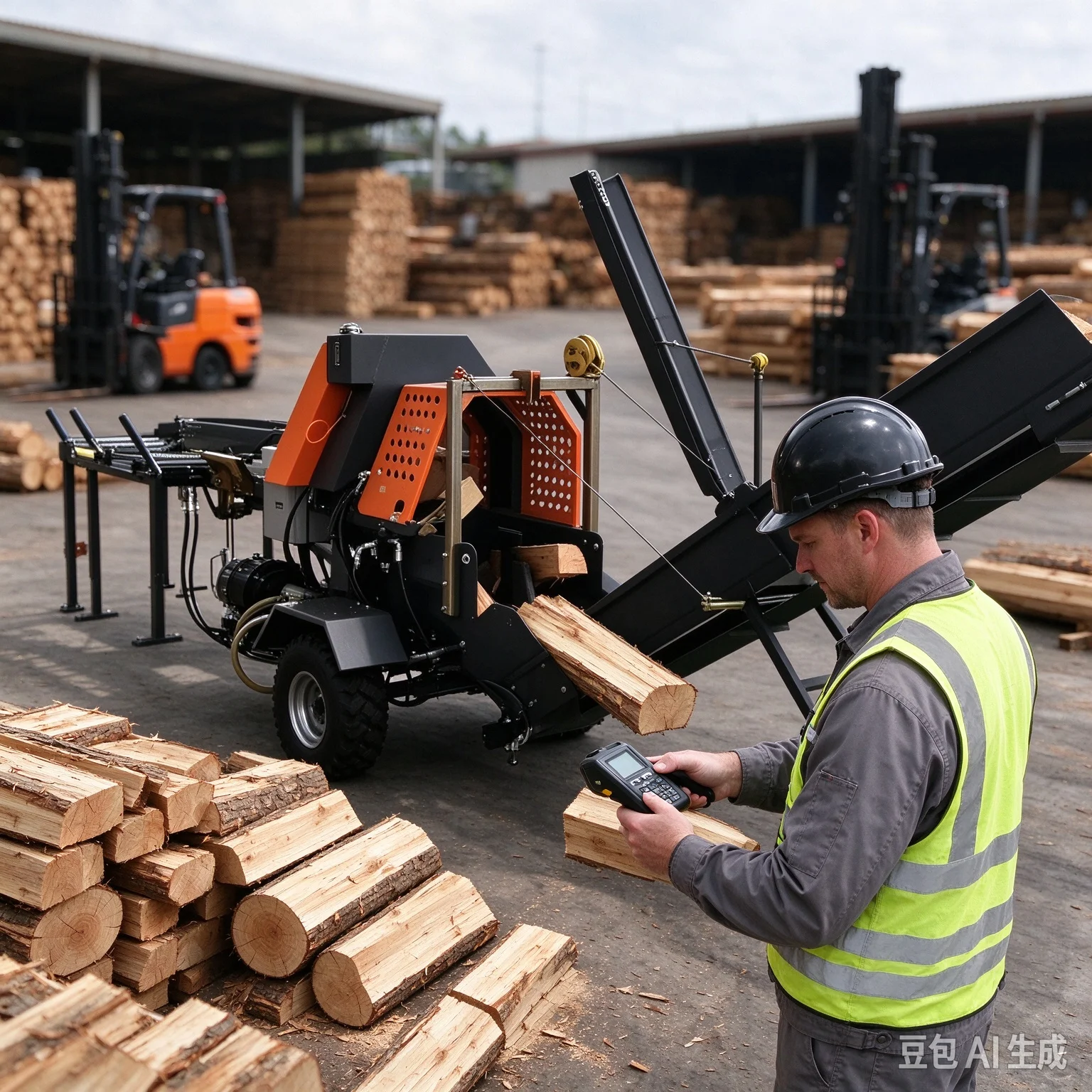 Wheeled Mobile Wood Splitter with Standard 4-Way Wedge for Outdoor Firewood Job